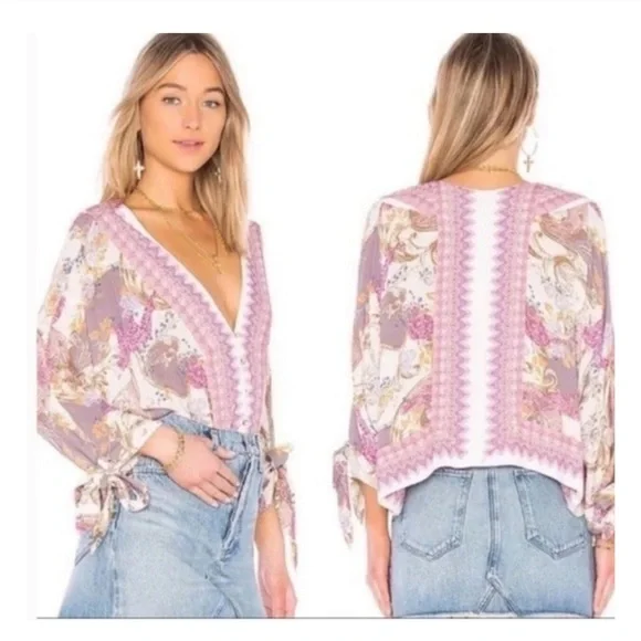 Free People Blouse XS Catch Me If You Can Mixed Print Boxy Crop Oversized - Picture 1 of 4